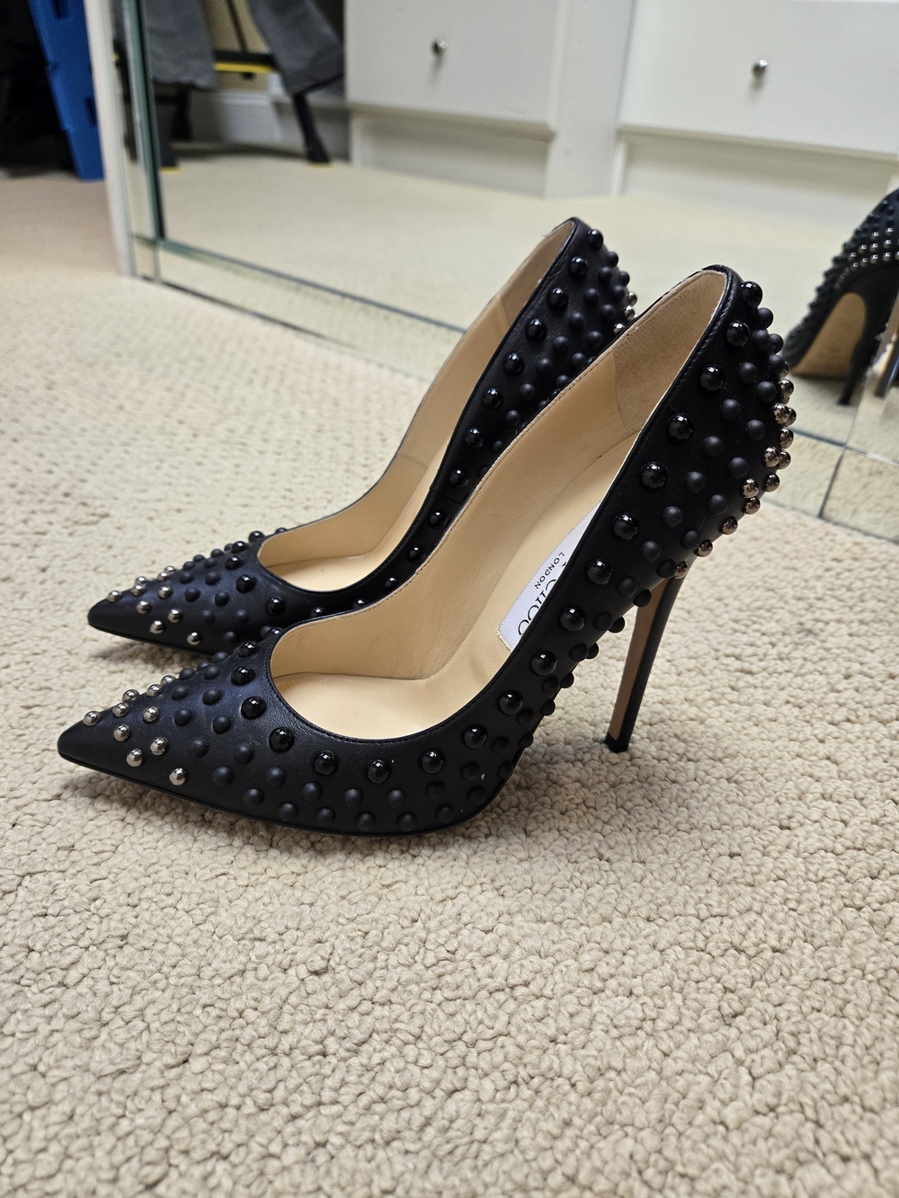 Jimmy Choo Black Studded Pointed-Toe Pumps